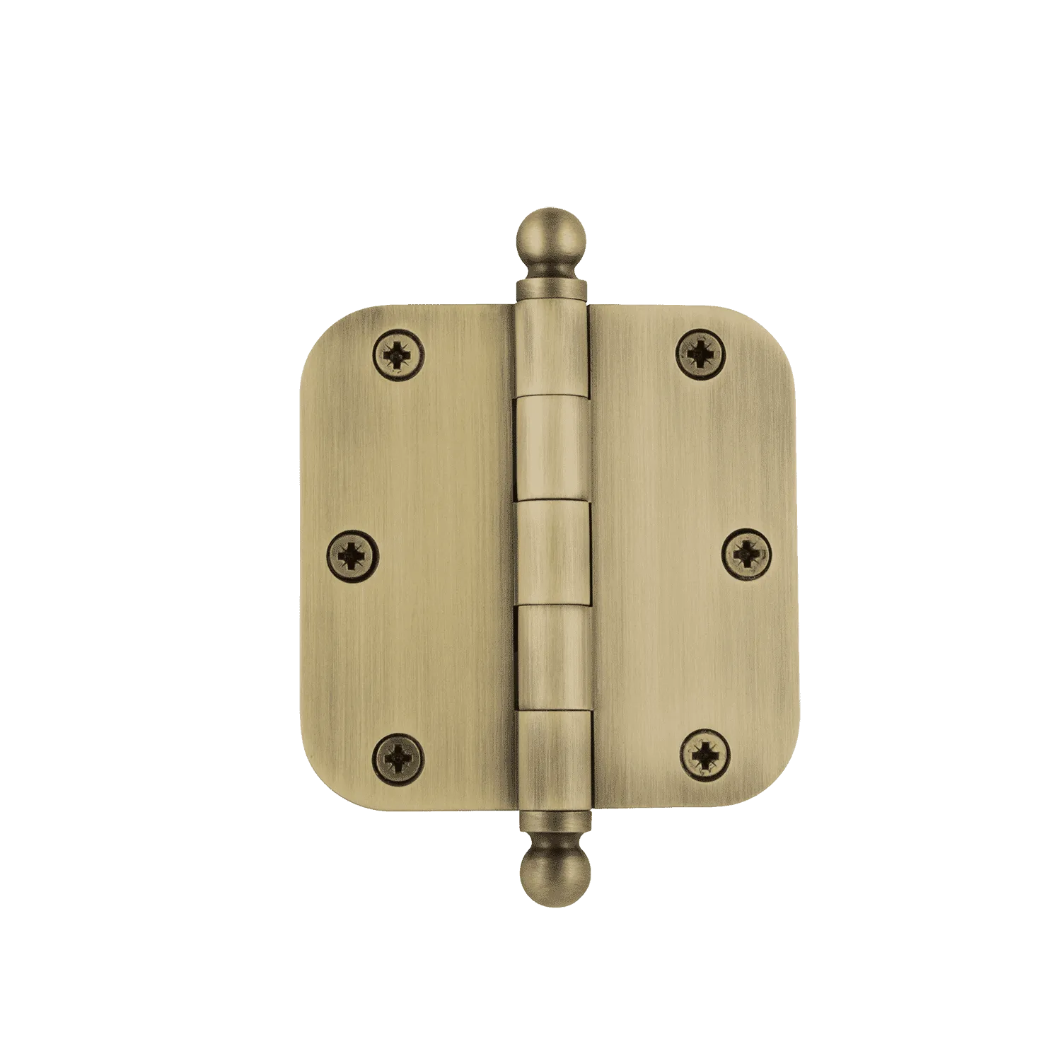 3.5" Ball Tip Residential Hinge with 5/8" Radius Corners in Antique Brass