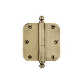 3.5" Ball Tip Residential Hinge with 5/8" Radius Corners in Antique Brass