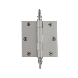 3.5" Steeple Tip Residential Hinge with Square Corners in Satin Nickel