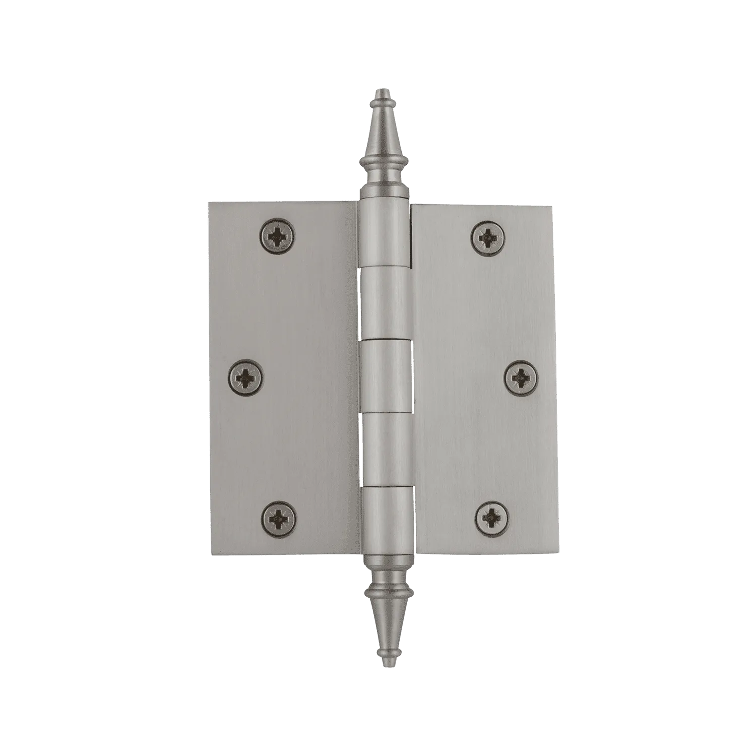 3.5" Steeple Tip Residential Hinge with Square Corners in Satin Nickel