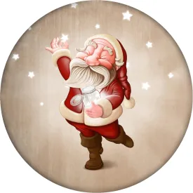 4 Inch Round Ceramic Coaster Set, Nostalgic Santa with Stars, 2 Sets of 4, 8 Pieces