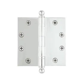 4.5" Ball Tip Heavy Duty Hinge with Square Corners in Bright Chrome