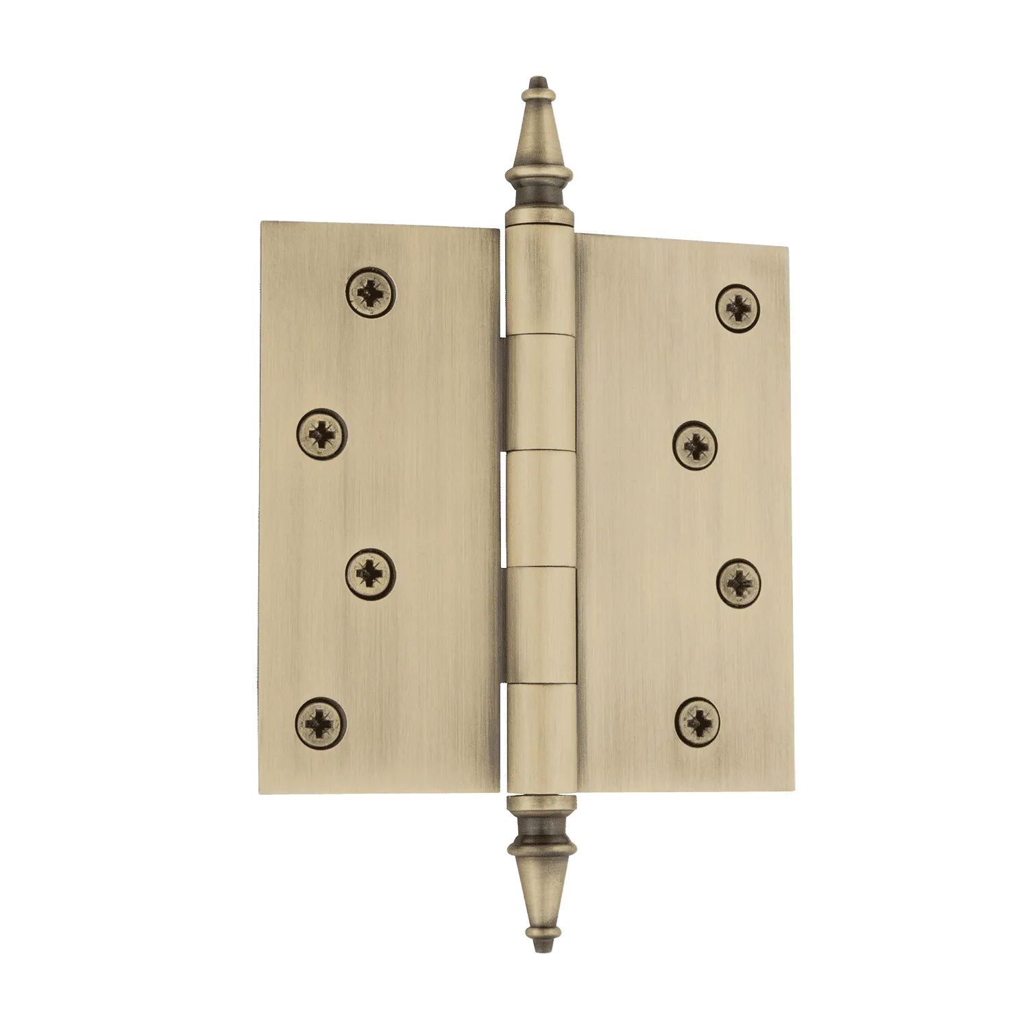 4" Steeple Tip Residential Hinge with Square Corners in Antique Brass