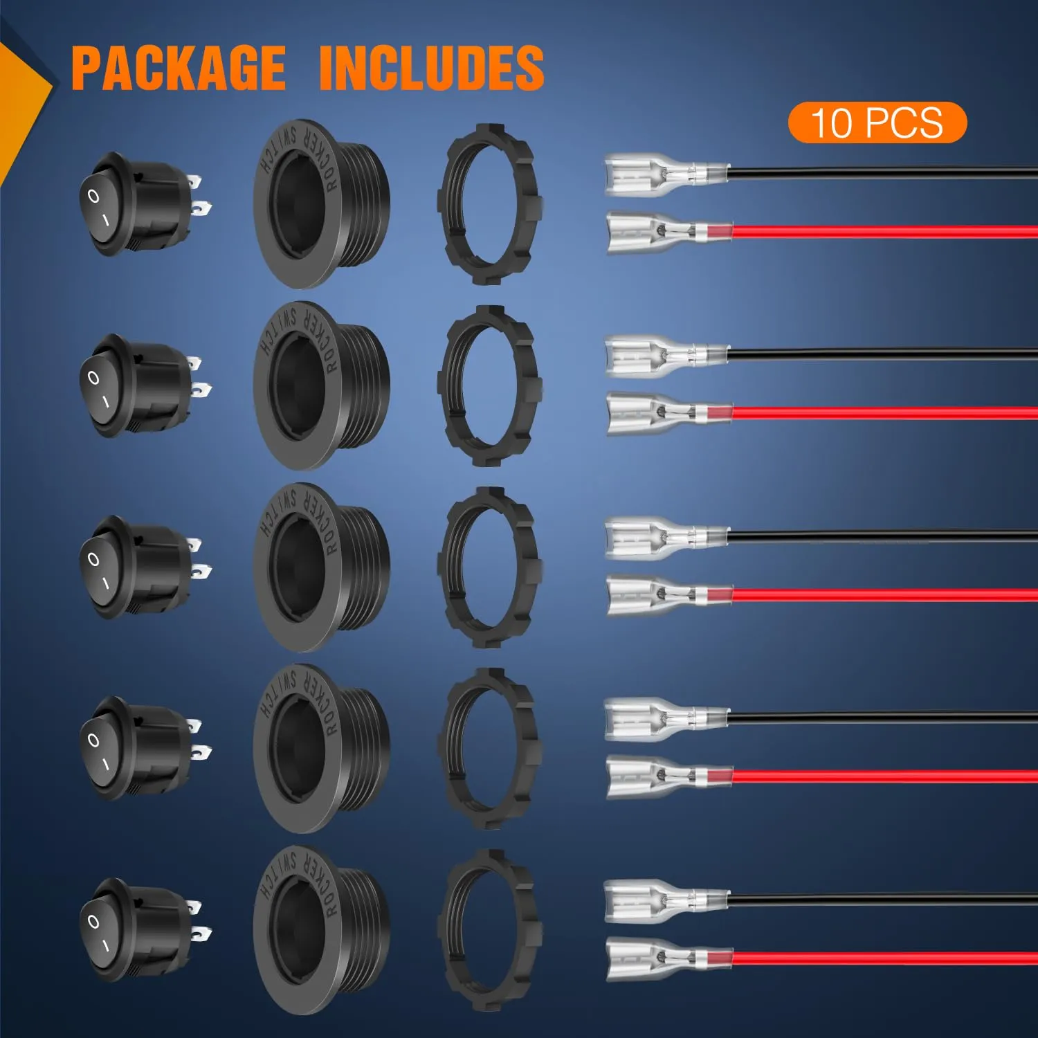 5PCS ON Off Round SPST 20mm Mini 12 Volt DC 2 Pin Circle Toggle Switch with 160mm Wiring Harness