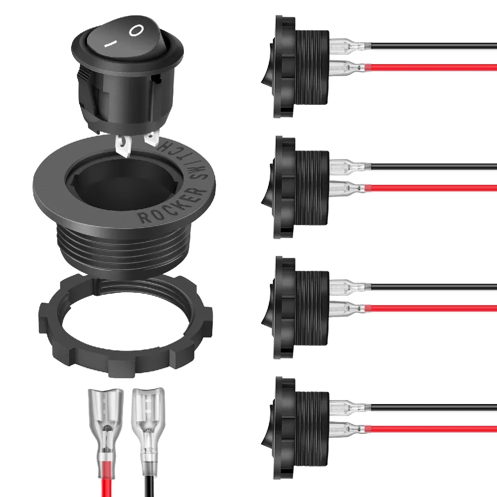 5PCS ON Off Round SPST 20mm Mini 12 Volt DC 2 Pin Circle Toggle Switch with 160mm Wiring Harness
