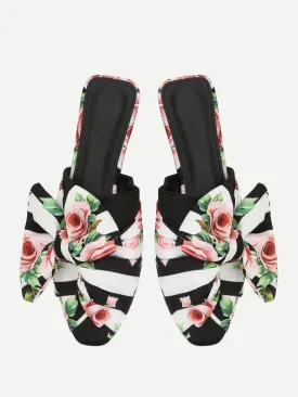 Bow Detail Floral Print Flats