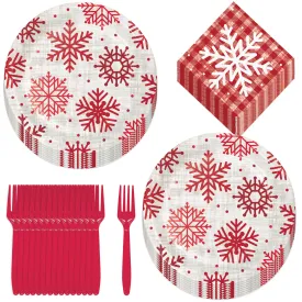 Christmas Holiday Party Supplies - Snowflake Paper Plates, Napkins, and Forks (Serves 16)