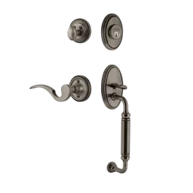 Classic Handleset with C-Grip and Classic Rosette with Manor Lever in Antique Pewter