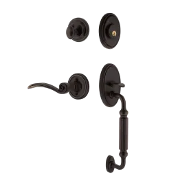 Classic Handleset with F-Grip and Classic Rosette with Swan Lever in Timeless Bronze