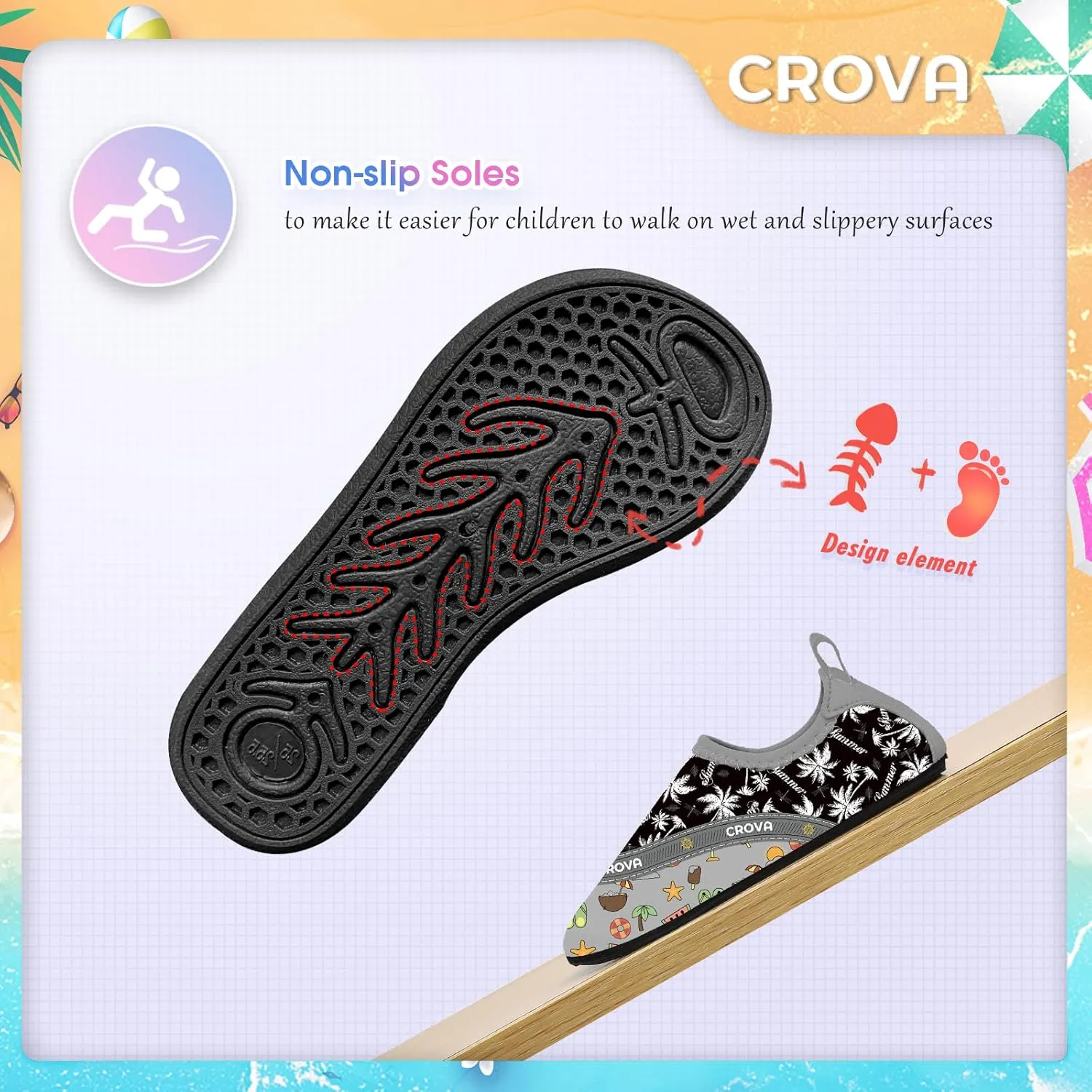 CROVA Toddler Kids Water Shoes Quick Dry Aqua Socks Non-Slip Barefoot Sports Shoes for Boys Girls Toddler