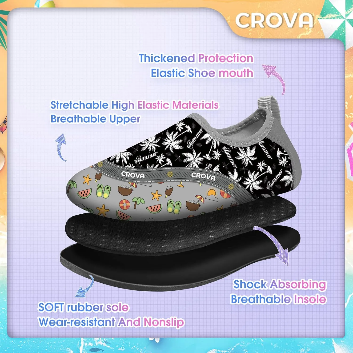 CROVA Toddler Kids Water Shoes Quick Dry Aqua Socks Non-Slip Barefoot Sports Shoes for Boys Girls Toddler