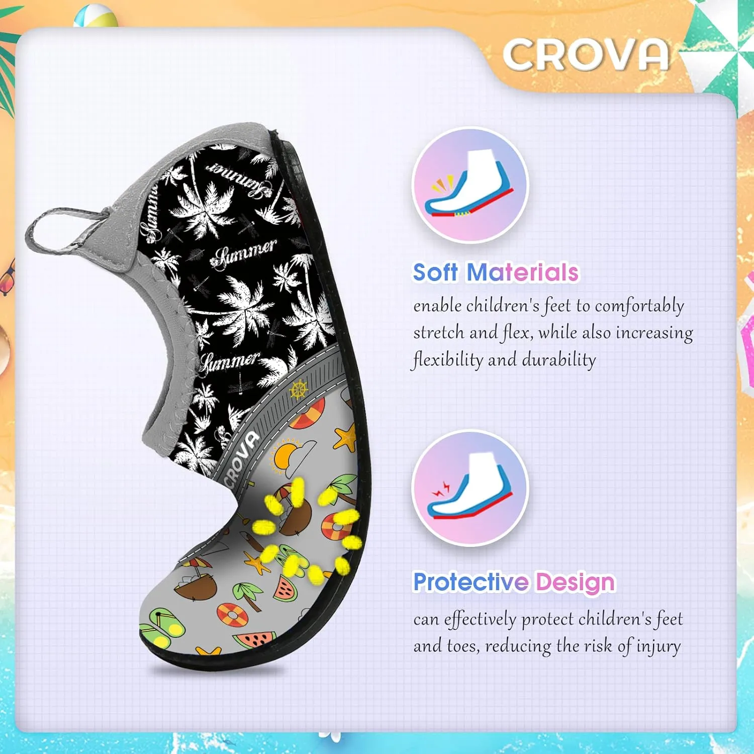CROVA Toddler Kids Water Shoes Quick Dry Aqua Socks Non-Slip Barefoot Sports Shoes for Boys Girls Toddler
