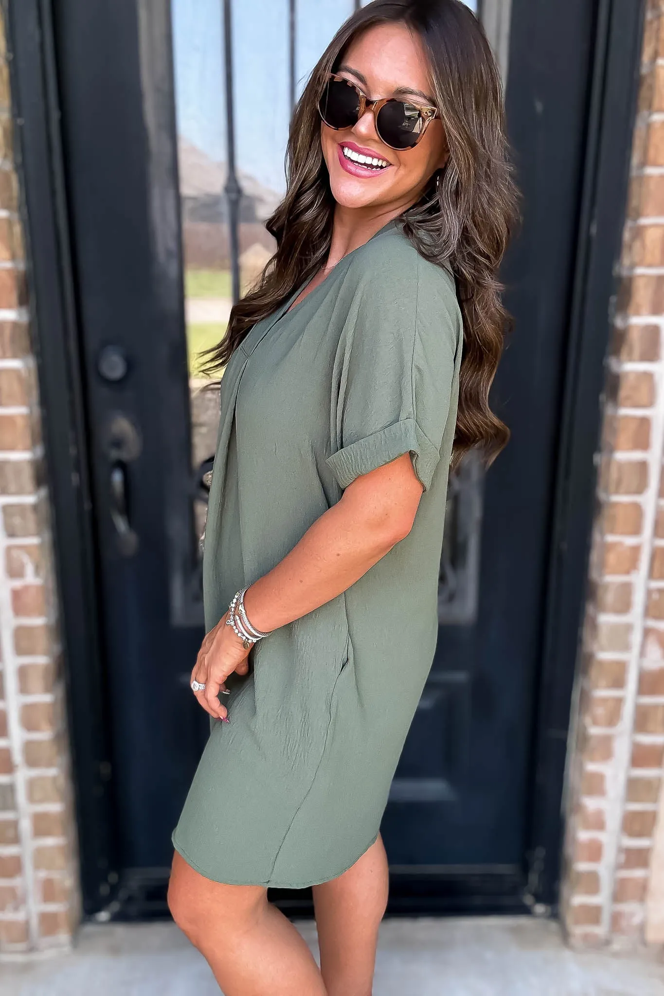 Easy Breezy Olive V Neck Dress