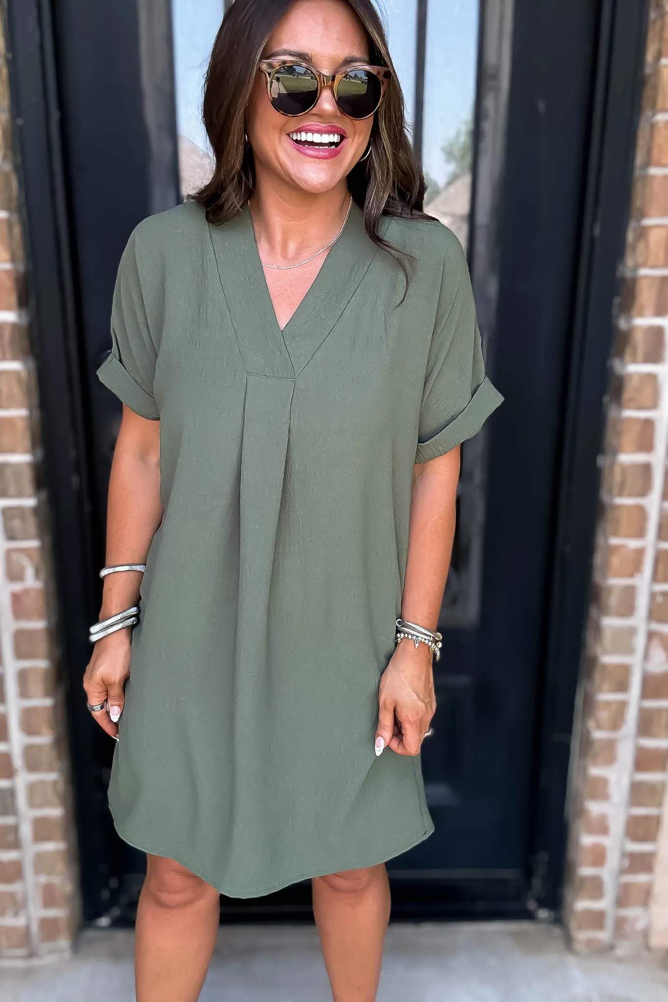 Easy Breezy Olive V Neck Dress