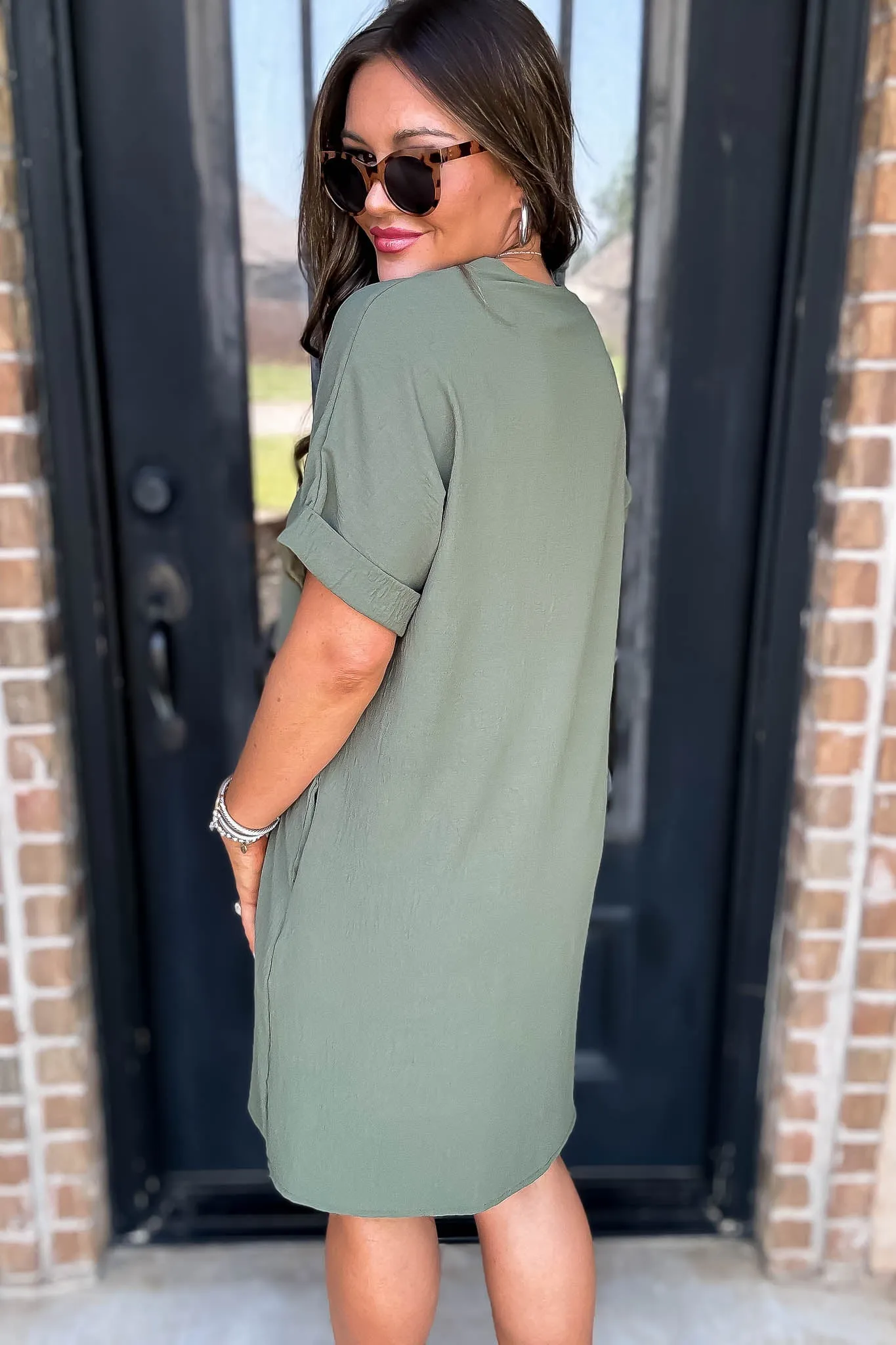 Easy Breezy Olive V Neck Dress