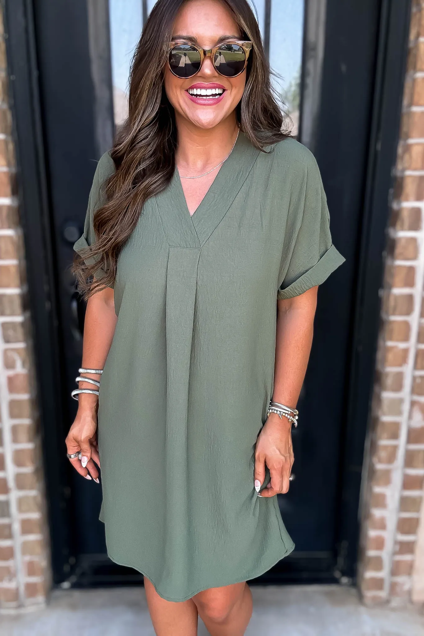 Easy Breezy Olive V Neck Dress