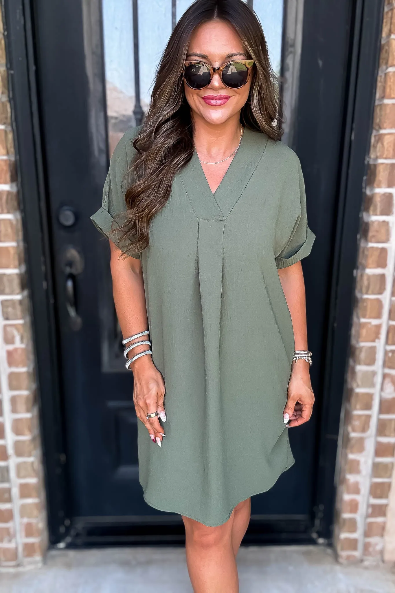 Easy Breezy Olive V Neck Dress