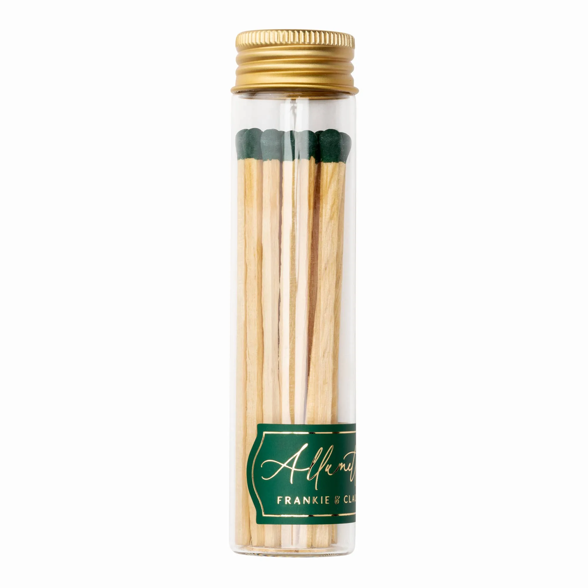 Glass Match Jar of Forest Green 4" Matches With Gold Lid