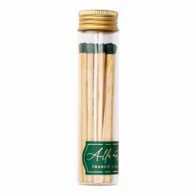 Glass Match Jar of Forest Green 4" Matches With Gold Lid