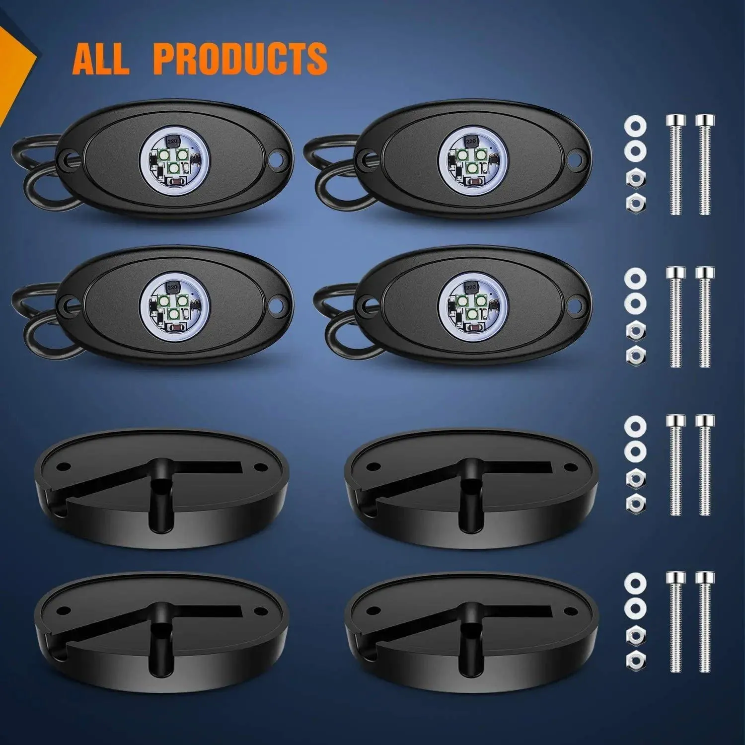 Green LED Rock Lights (4 Pcs)