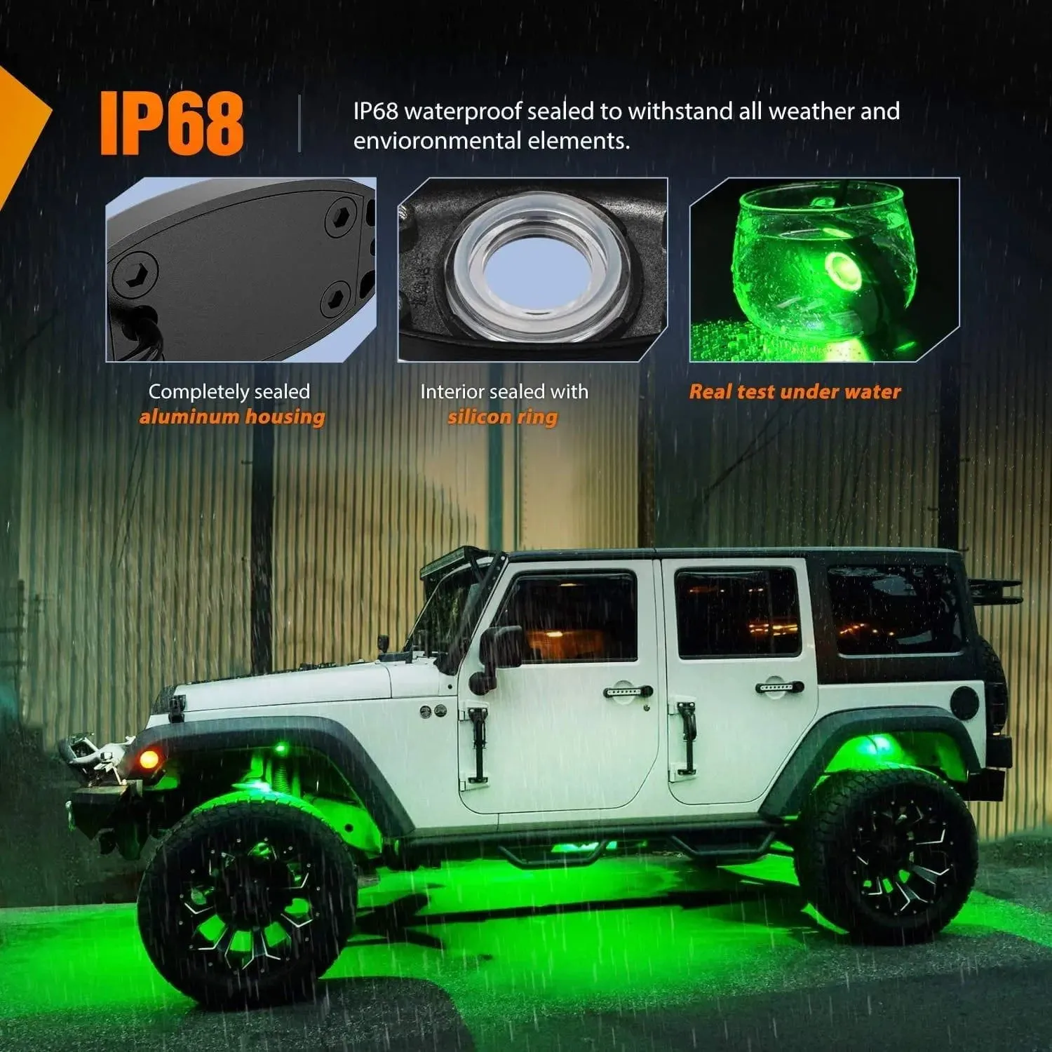 Green LED Rock Lights (4 Pcs)