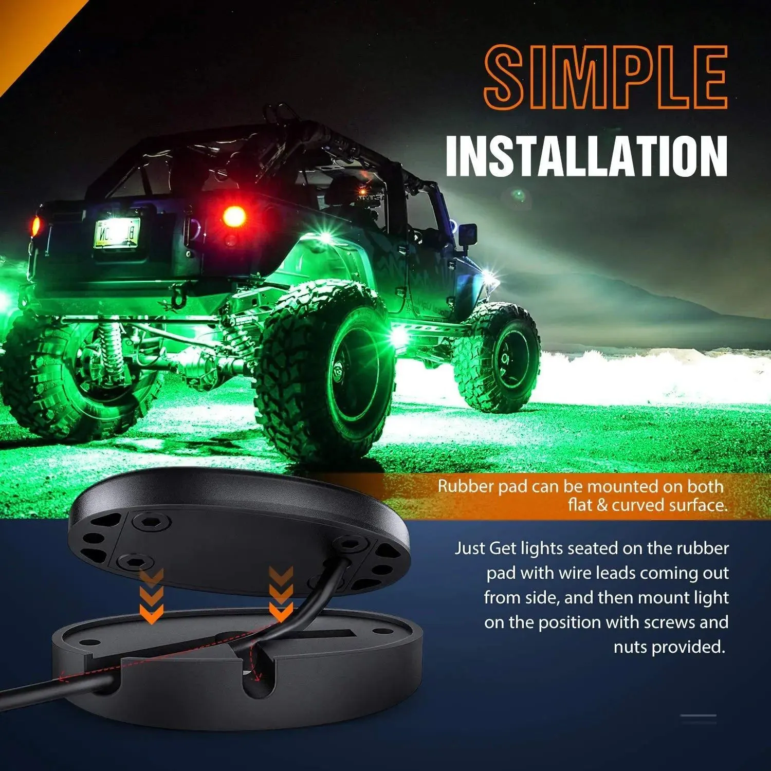 Green LED Rock Lights (4 Pcs)
