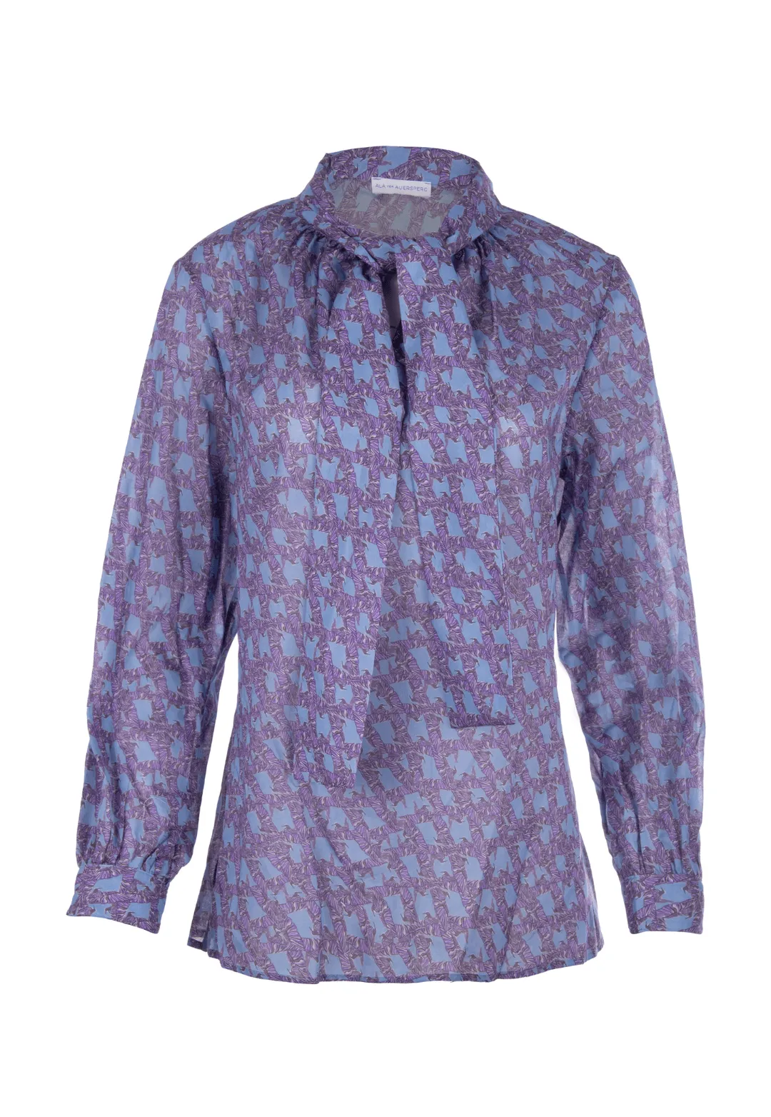 Kimi Cotton Bow Blouse in Sapphire Dancing Birds