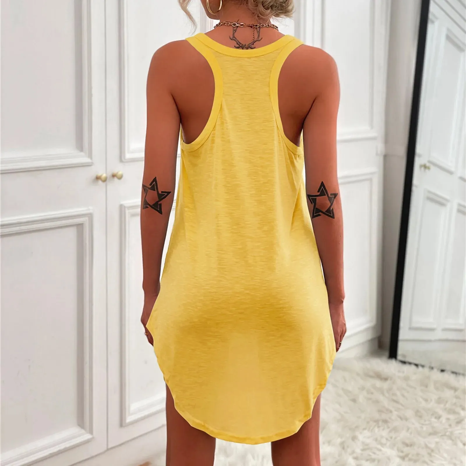 Off Shoulder Sleeveless O-neck Ir Regular Solid Color Street Style Casual Sexy Dress