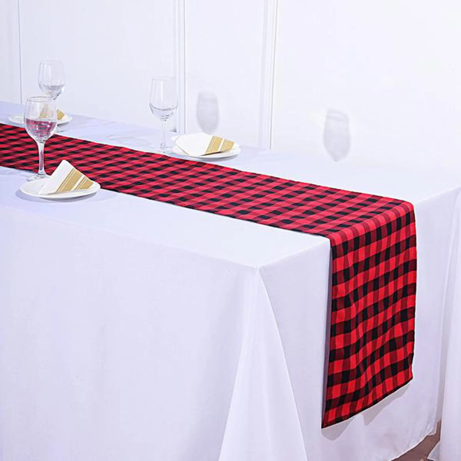 Red and Black Checkered Buffalo Plaid Gingham Fabric Table Runner, Seasonal Fall and Christmas Home Decor (14" x 108")