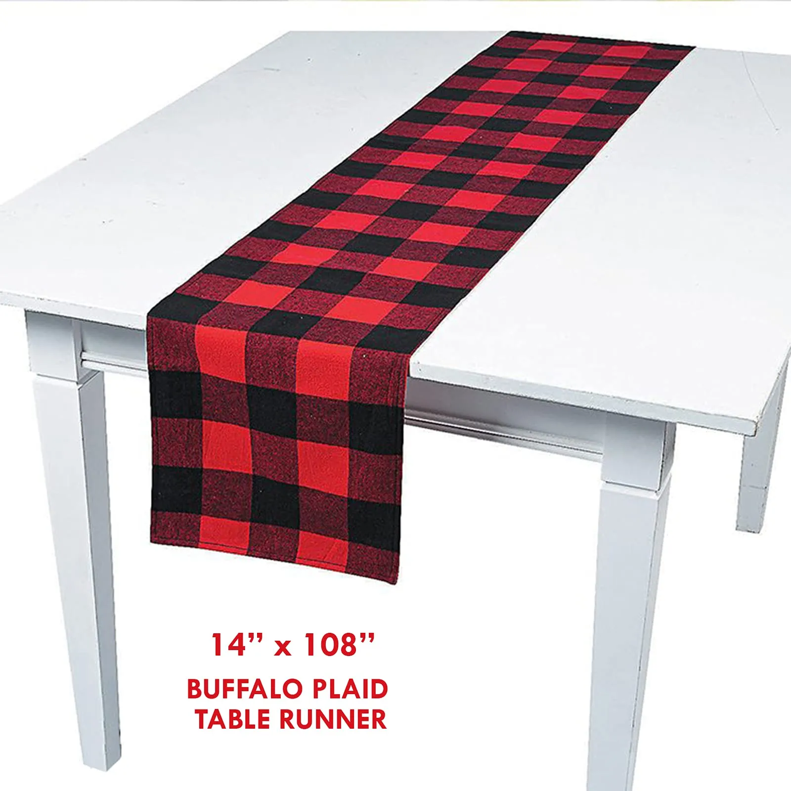Red and Black Checkered Buffalo Plaid Gingham Fabric Table Runner, Seasonal Fall and Christmas Home Decor (14" x 108")