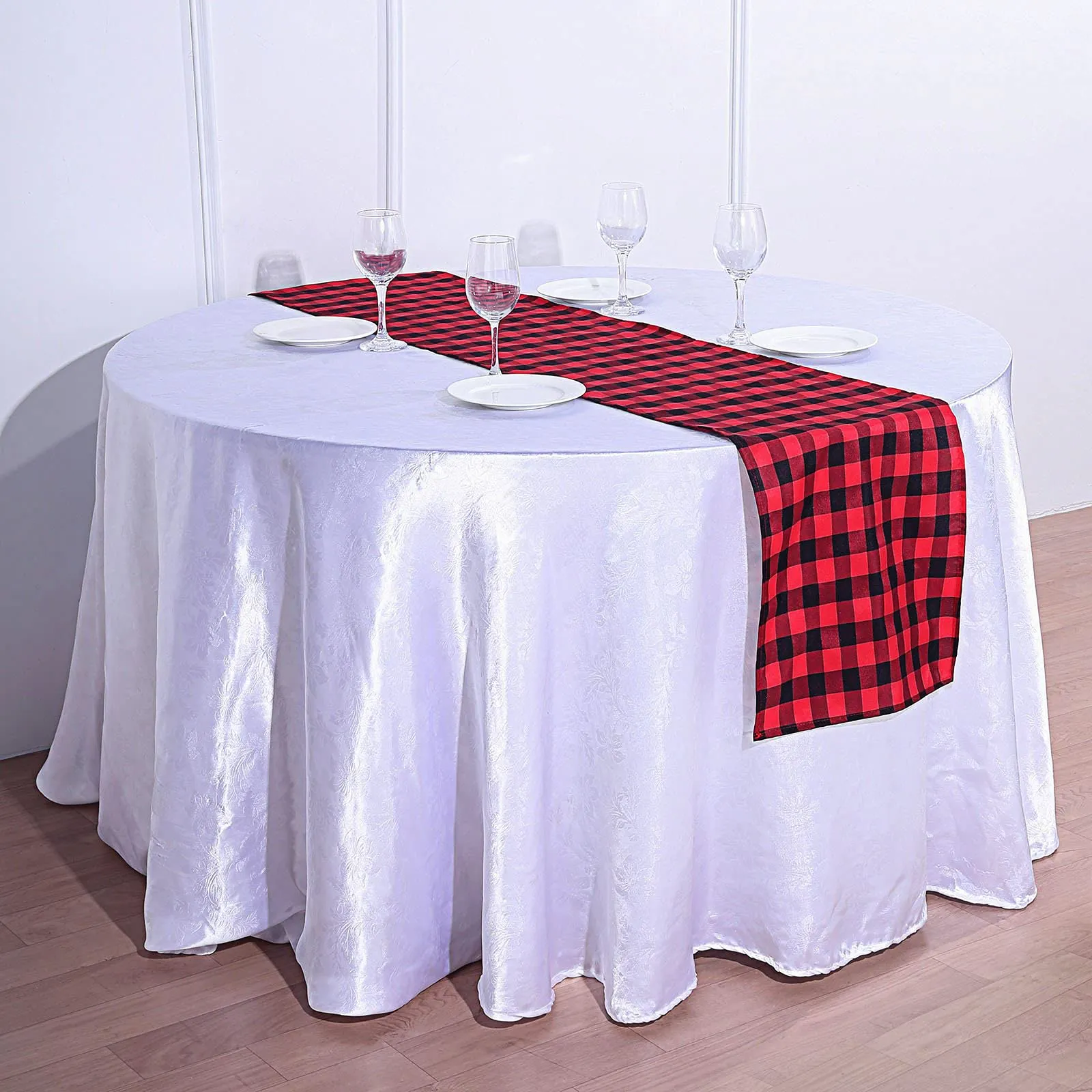 Red and Black Checkered Buffalo Plaid Gingham Fabric Table Runner, Seasonal Fall and Christmas Home Decor (14" x 108")
