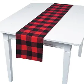Red and Black Checkered Buffalo Plaid Gingham Fabric Table Runner, Seasonal Fall and Christmas Home Decor (14" x 108")