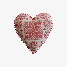 Scandi Holiday Embroidered Heart Pillow
